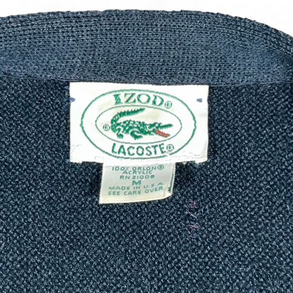 Vintage Izod Lacoste Sweater Adult MEDIUM Blue Cardigan Preppy Golf USA Made 70s - Picture 5 of 10